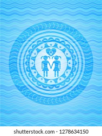 lesbian love icon inside light blue water badge.
