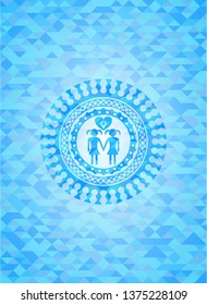 lesbian love icon inside light blue emblem. Mosaic background