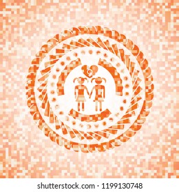 lesbian love icon inside orange mosaic emblem with background