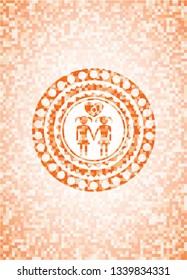 lesbian love icon inside orange tile background illustration. Square geometric mosaic seamless pattern with emblem inside.
