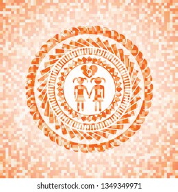 lesbian love icon inside orange mosaic emblem