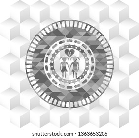 lesbian love icon inside realistic grey emblem with cube white background