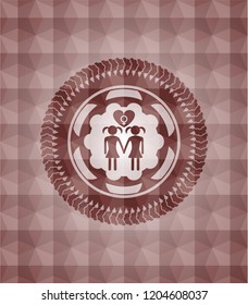 lesbian love icon inside red seamless polygonal badge.