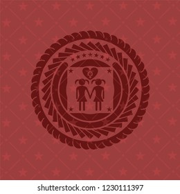 lesbian love icon inside red emblem. Vintage.