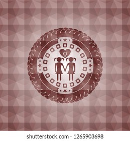 lesbian love icon inside red geometric badge. Seamless.
