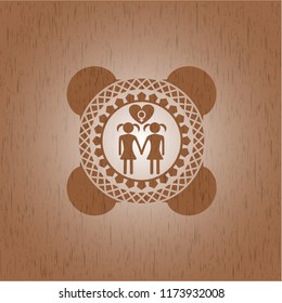 lesbian love icon inside retro style wooden emblem