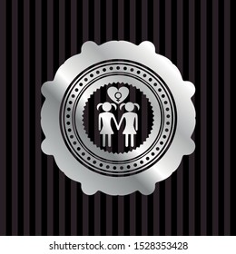 lesbian love icon inside silver emblem or badge