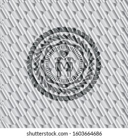 lesbian love icon inside silver color emblem. Scales pattern. Vector Illustration. Detailed.