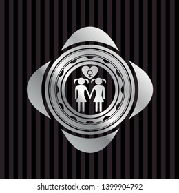 lesbian love icon inside silvery badge or emblem