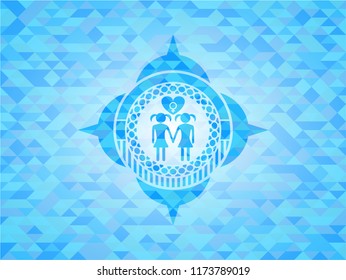 lesbian love icon inside sky blue mosaic emblem