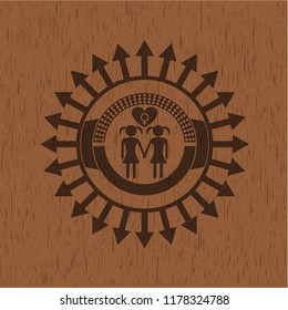 lesbian love icon inside vintage wooden emblem
