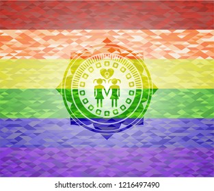lesbian love icon on mosaic background with the colors of the LGBT flag