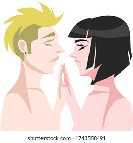 Amantes de las lesbianas cogen de la mano. Imagen del vector