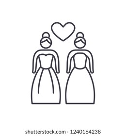 Lesbian marriage line icon concept. Lesbian marriage vector linear illustration, symbol, sign