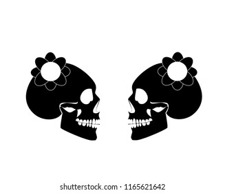 Lesbian marriage wedding couple, skull icon poster