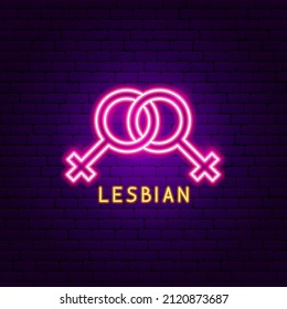 Etiqueta de neón lesbiana. Ilustración vectorial de la promoción del sexo.