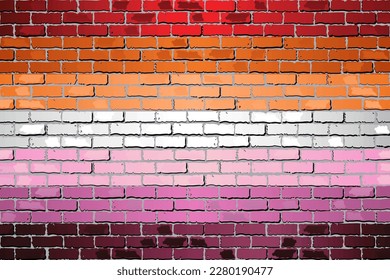 Lesbian Pride flag on brick wall - illustration