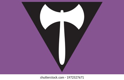 
Lesbian pride flag in purple background with black triangle and white ax