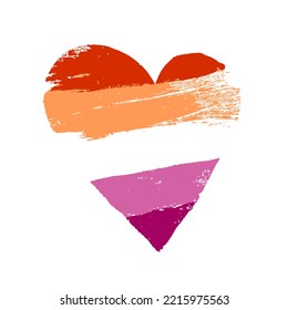 Lesbian pride flag in the shape of a big heart. A colorful logo of one of the LGBT flags. Sexual identification. Vector illustration on a white background.