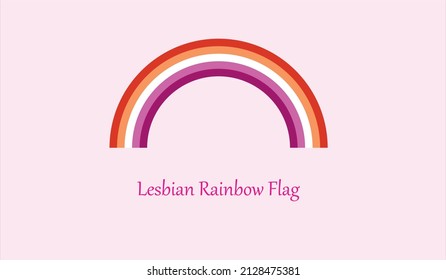 Lesbian Rainbow Flag Vector. Rainbow with the colors of the five-striped lesbian flag on a light pink background.