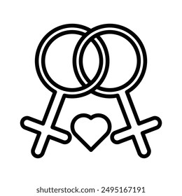 lesbian relationship icon linear logo mark in black and white