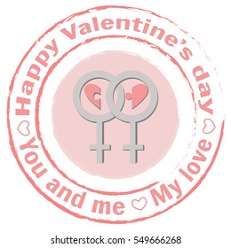 Lesbian sign icon with two halves of the heart. Parts of the puzzle. Icon for website and greeting cards. Stamp for Valentine's day.