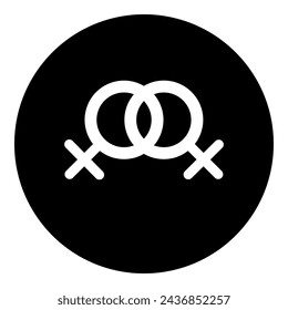 A lesbian symbol in the center. Isolated white symbol in black circle. Vector illustration on white background