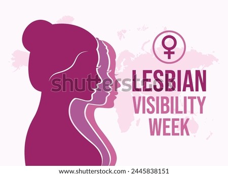 Lesbian Visibility Week poster vector illustration. Woman face in profile purple silhouette vector. Female head in profile icon. Template for background, banner, card. Important day