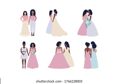 Lesbian wedding illustration. Vector set in flat style