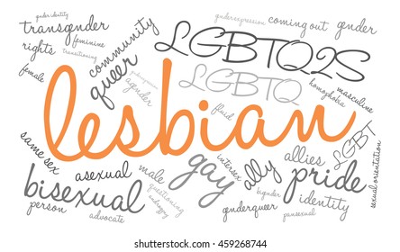 Lesbian word cloud on a white background. 