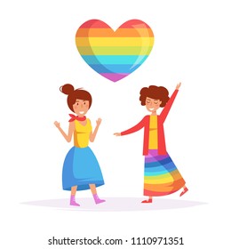 Lesbians dancing LGBTQ Vector. Cartoon. Isolated art on white background. Flat