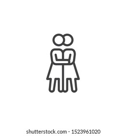 Icono de la línea de besos de lesbianas. signo de estilo lineal para concepto móvil y diseño web. Icono de vector de contorno de pareja de lesbianas. Símbolo, ilustración del logotipo. Gráficos vectoriales