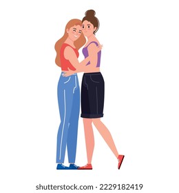lesbians lovers couple hugging characters