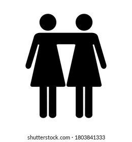 Lesbians sign isolated on white. Friends icon. Two girls embrace each other. LGBT vector illustration. Family concept.