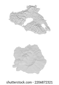 Lesbos And Nisyros Islands (Aegean Sea) In 3D Topography Map.