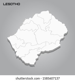 Lesotho 3d map with borders of regions. Vector illustration