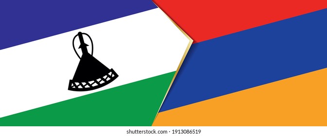 Lesotho und Armenien Flaggen, zwei Vektorfahnen Symbol für Beziehung oder Konfrontation.