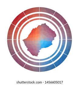Lesotho badge. Bright gradient logo of country in low poly style. Multicolored Lesotho rounded sign with map in geometric style for your infographics.