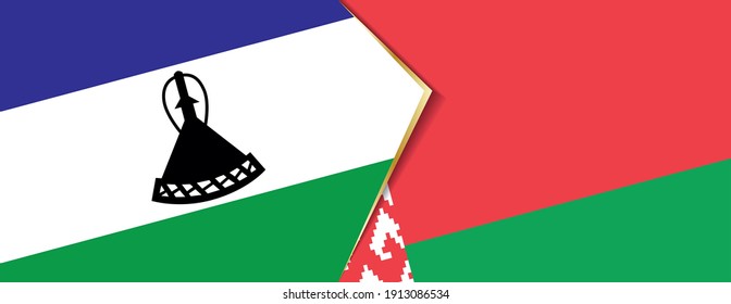 Lesotho and Belarus flags, two vector flags symbol of relationship or confrontation.