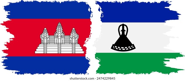 Lesotho and Cambodia grunge flags connection, vector