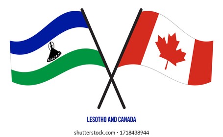 Lesotho and Canada Flags Crossed And Waving Flat Style. Official Proportion. Correct Colors.