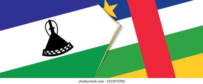 Lesotho und die Zentralafrikanische Republik Flaggen, zwei Vektorfahnen Symbol für Beziehung oder Konfrontation.