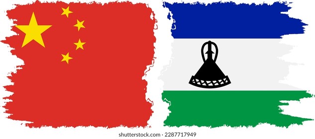 Lesotho and China grunge flags connection, vector