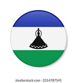 Lesotho circle button icon. Kingdom of Lesotho round badge flag with shadow. 3D realistic vector illustration isolated on white.