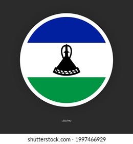 Icono de la bandera del círculo de Lesoto con borde blanco sobre fondo gris oscuro. Icono de botón de Lesoto aislado en un fondo apenas oscuro.