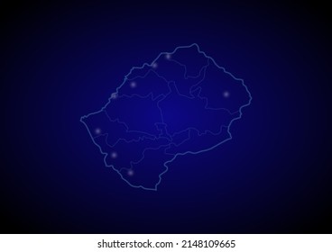Lesotho concept vector map with glowing cities, map of Lesotho suitable for technology,innovation or internet concepts.