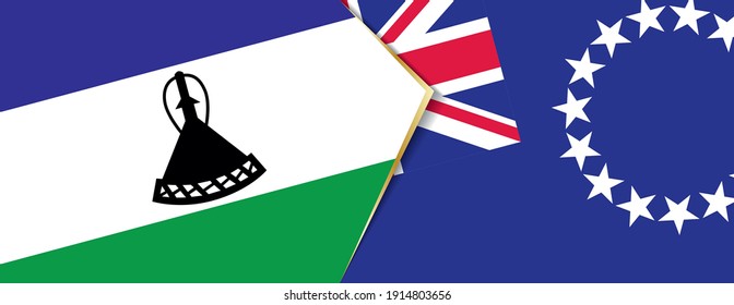 Banderas de Lesotho y las Islas Cook, dos banderas vectoriales símbolo de relación o enfrentamiento.