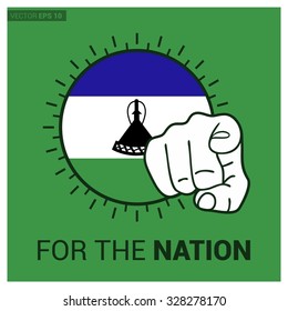 Lesotho country flag in Circle and pointing finger at viewer typography Ready for the Nation. Vector Illustration
