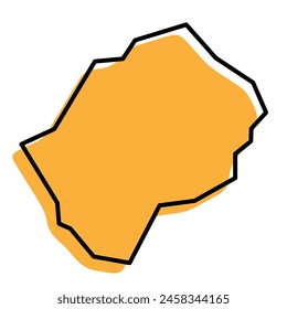 Lesotho country simplified map. Orange silhouette with thick black sharp contour outline isolated on white background. Simple vector icon