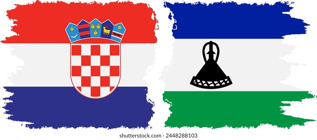 Lesotho and Croatia grunge flags connection, vector